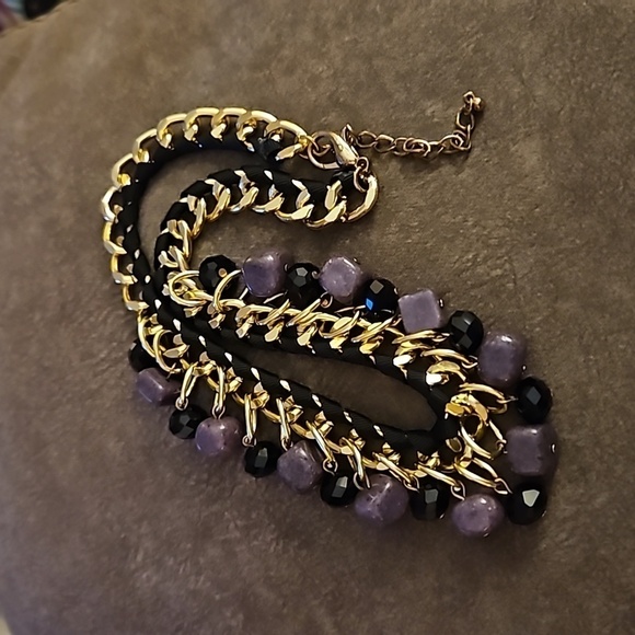 VTG Woven Ribbon Chain Glass Gemstone Bead Bauble Baddie Statement Necklace - Picture 7 of 7